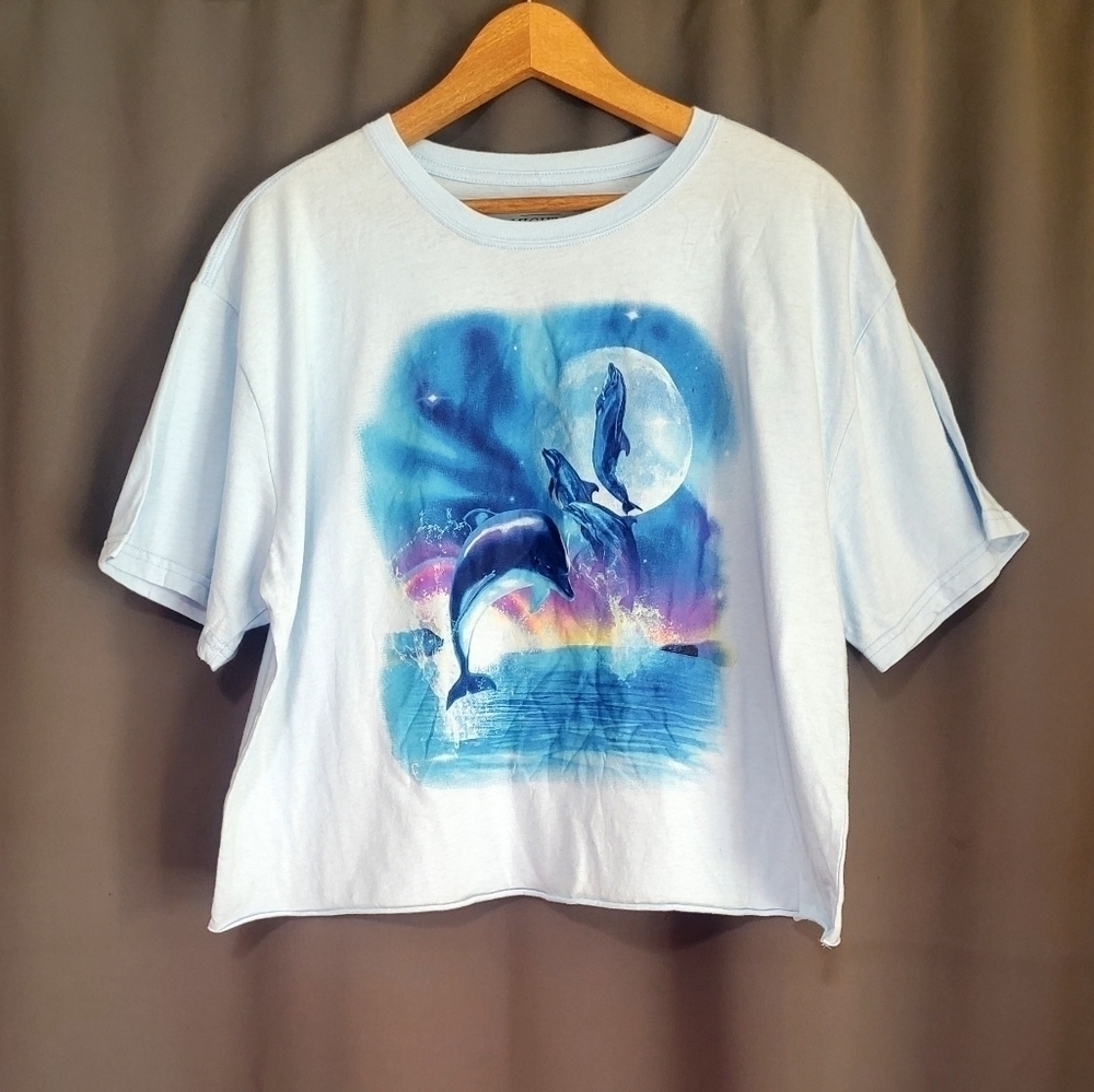 Mighty Fine Dolphin Ocean Crop Tee Size X-Large